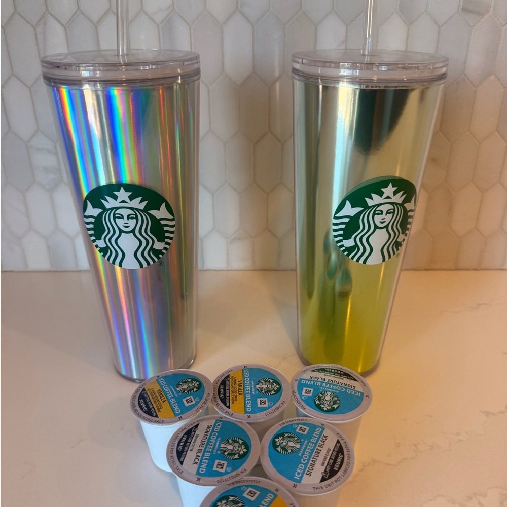 Starbucks Holographic Tumbler Set and 6 K cups